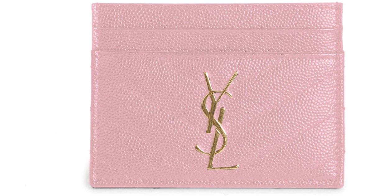 Yves Saint Laurent Card Case Wallet Pink gold Hardware Auth YSL Holder Rare