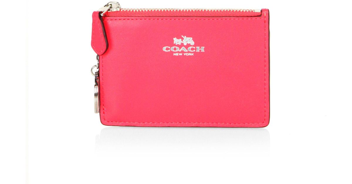COACH Mini Skinny Leather Id Wallet Keychain in Pink - Lyst