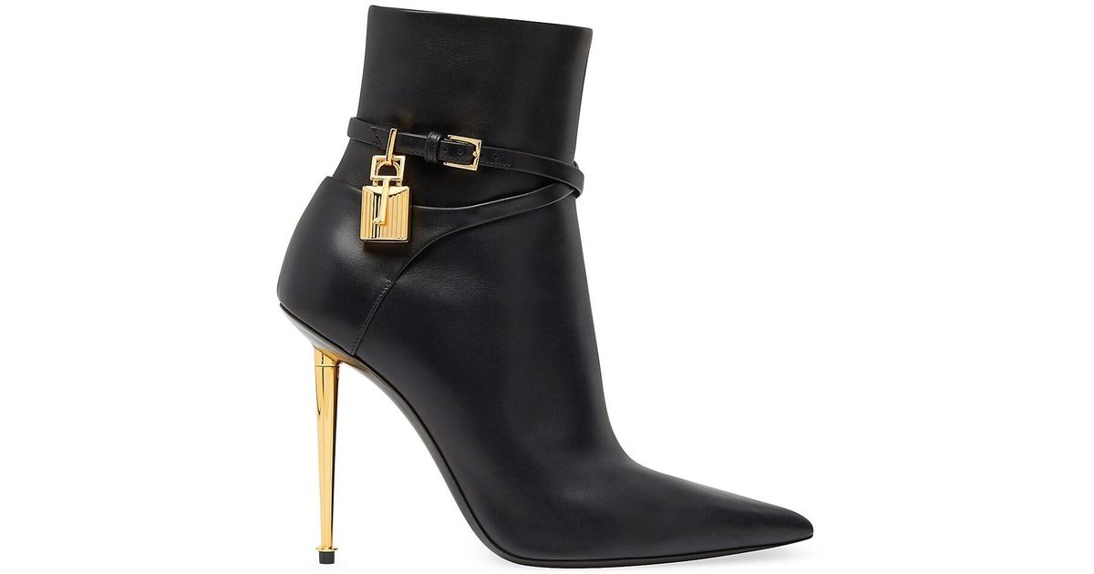 Tom Ford 105mm Leather Stiletto Booties in Black | Lyst