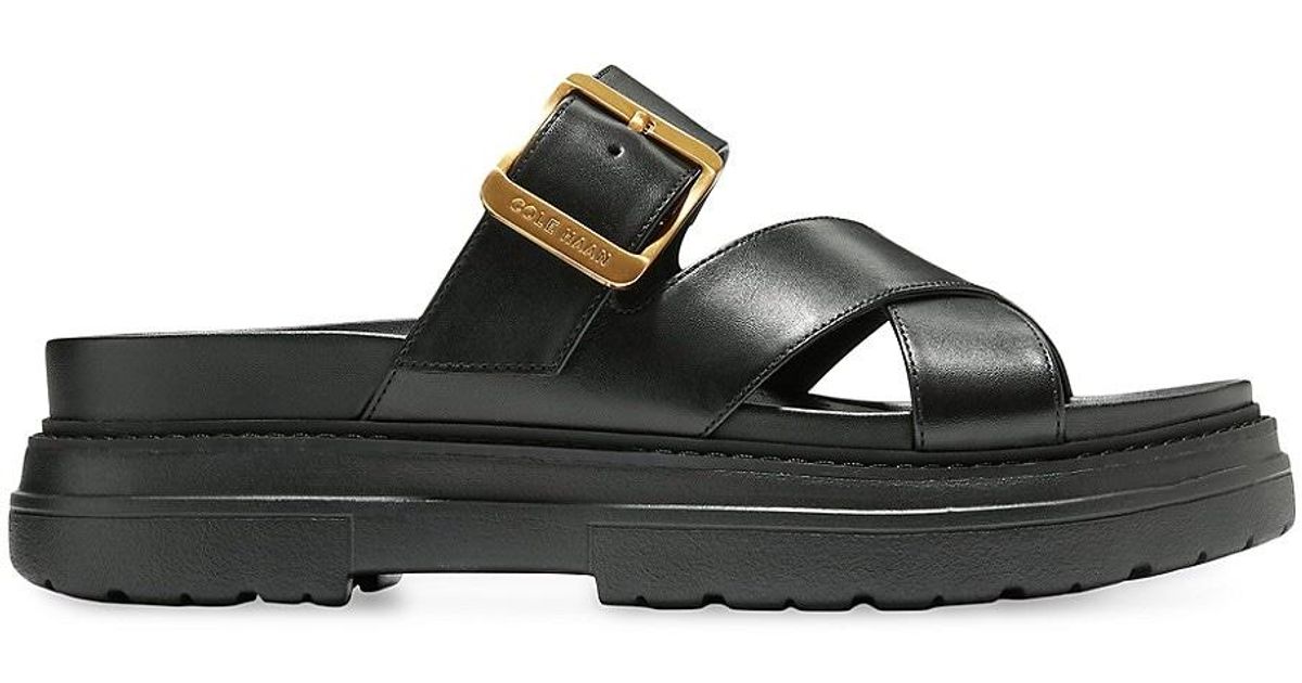 Cole Haan Fraya Strappy Leather Slides in Black | Lyst