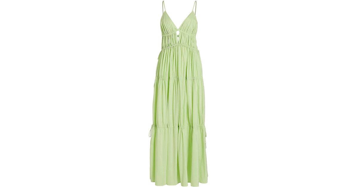 Jonathan Simkhai Cotton April Tiered Poplin Maxi Dress in Green | Lyst