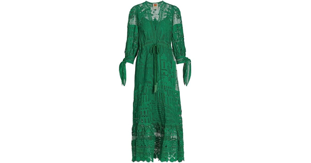 FARM Rio Morada Boa Guipure Lace Midi-dress in Green | Lyst