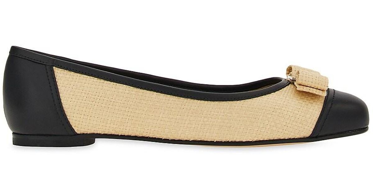 Ferragamo Varina Raffia Ballet Flats in White Lyst