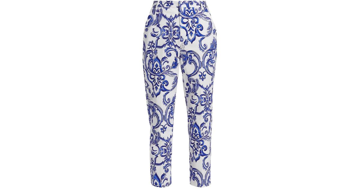 L'Agence Ludivine Cropped Printed Trousers in Blue | Lyst