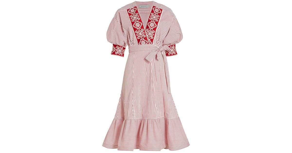 Silvia Tcherassi Cotton Britany Embroidered Pinstripe Midi-dress in ...