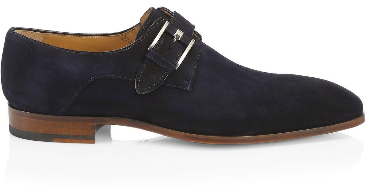 Saks Fifth Avenue Collection By Magnanni Suede Monk Strap Shoes in Navy ...
