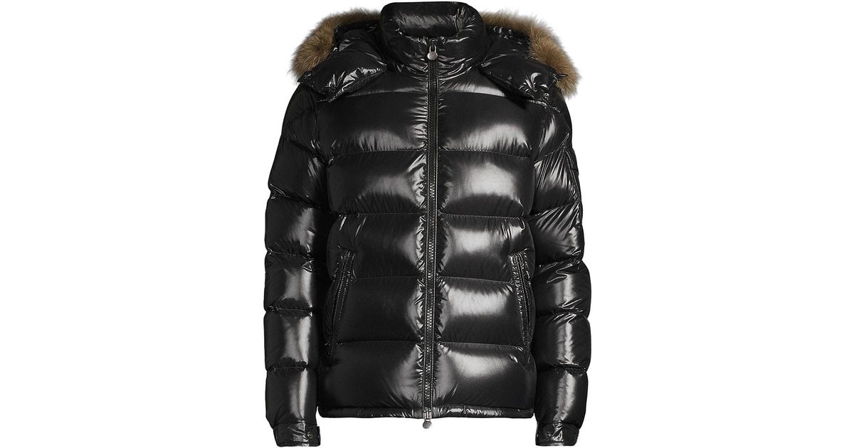 Moncler Synthetic Maya Fur Trim Puffer Jacket in Black for Men - Lyst