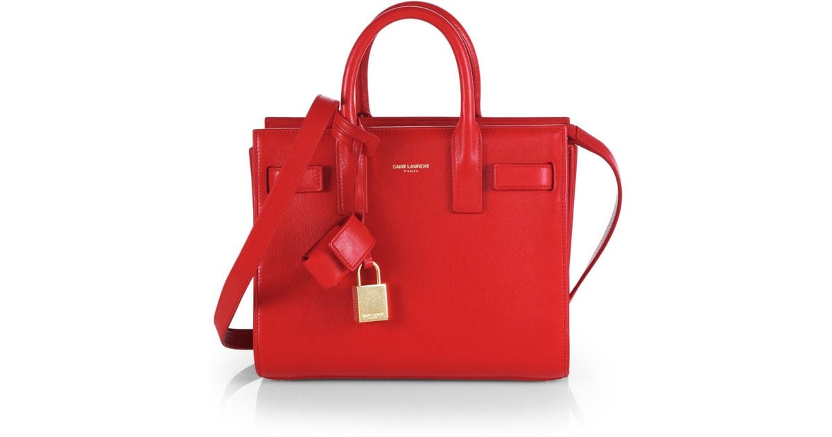 Saint Laurent Sac De Jour Nano Smooth Leather Tote in Red | Lyst
