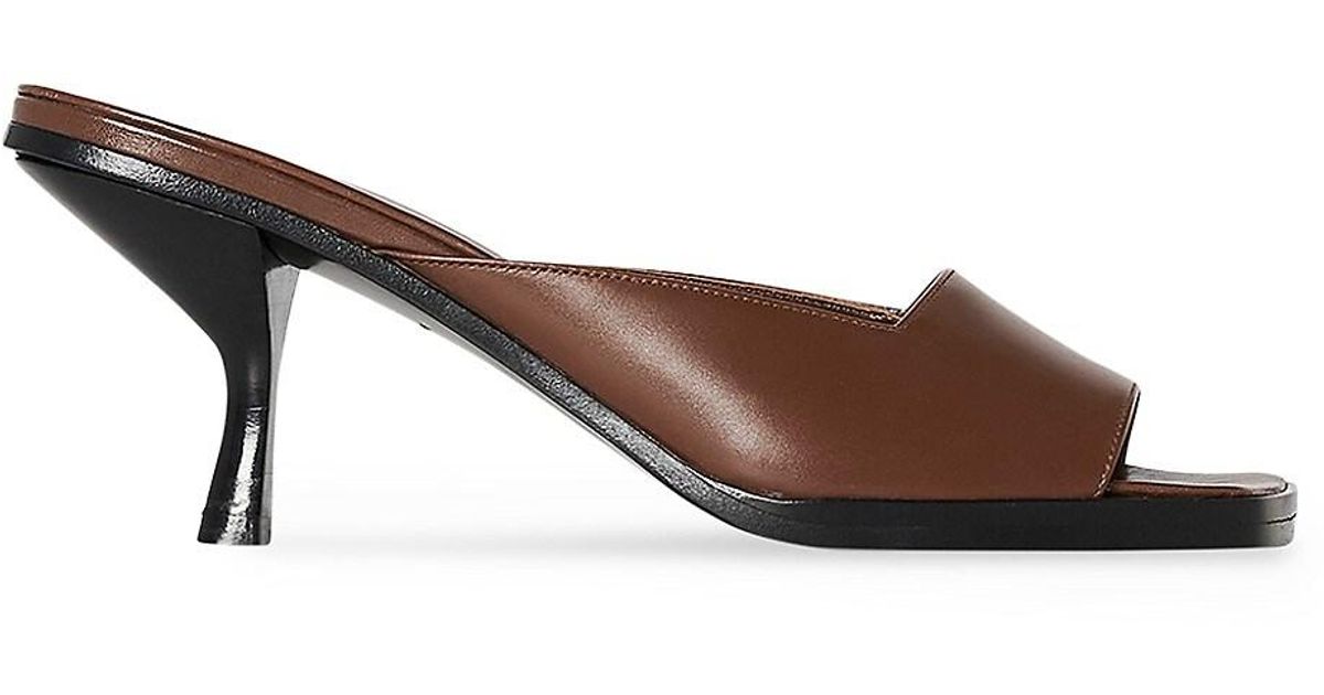 The Row Lauren Leather Kitten-heel Mules in Brown | Lyst
