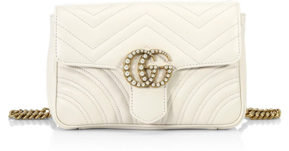 Gucci Gg Marmont Quilted Leather Chain Belt Bag in White - Lyst