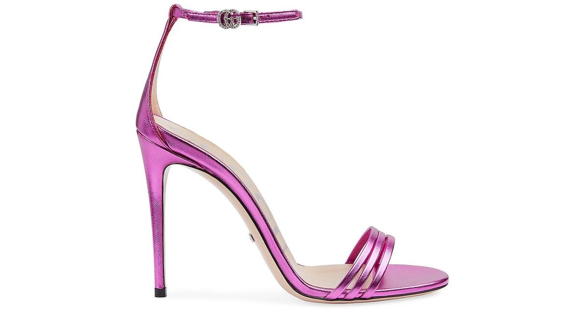 Gucci Ilse 110mm Metallic Leather Sandals in Pink | Lyst