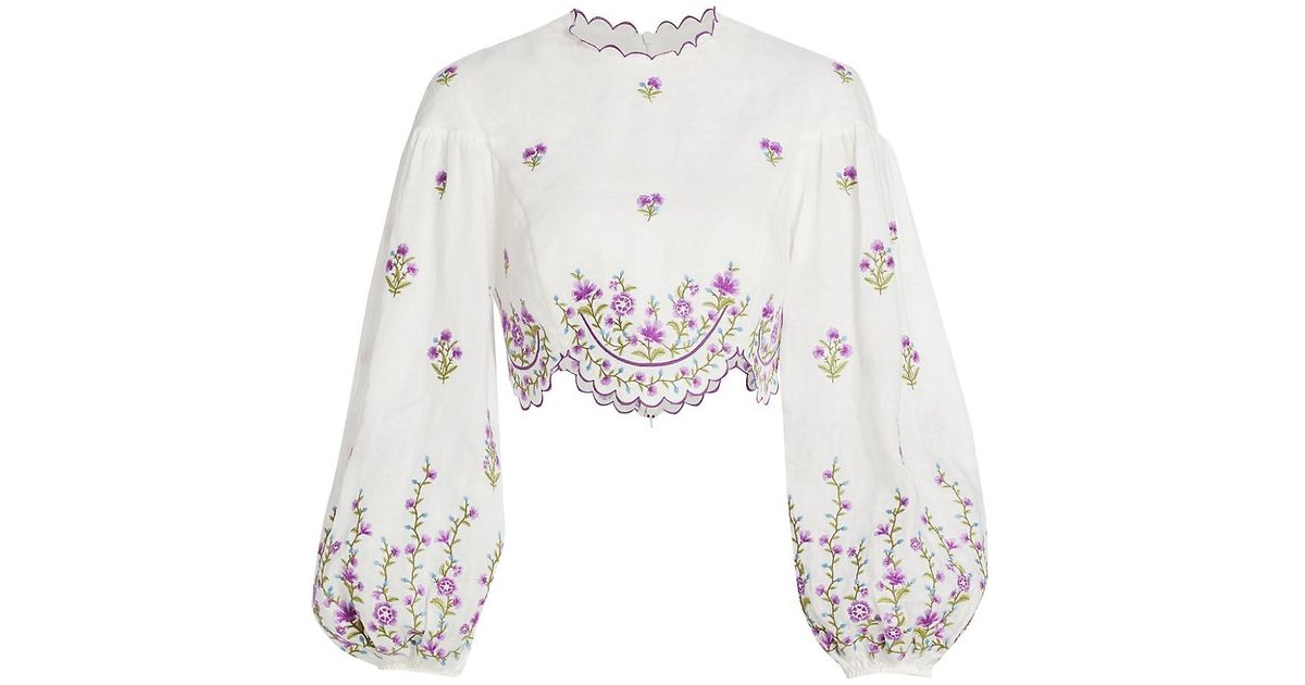 Zimmermann Linen Poppy Floral Cropped Top - Lyst