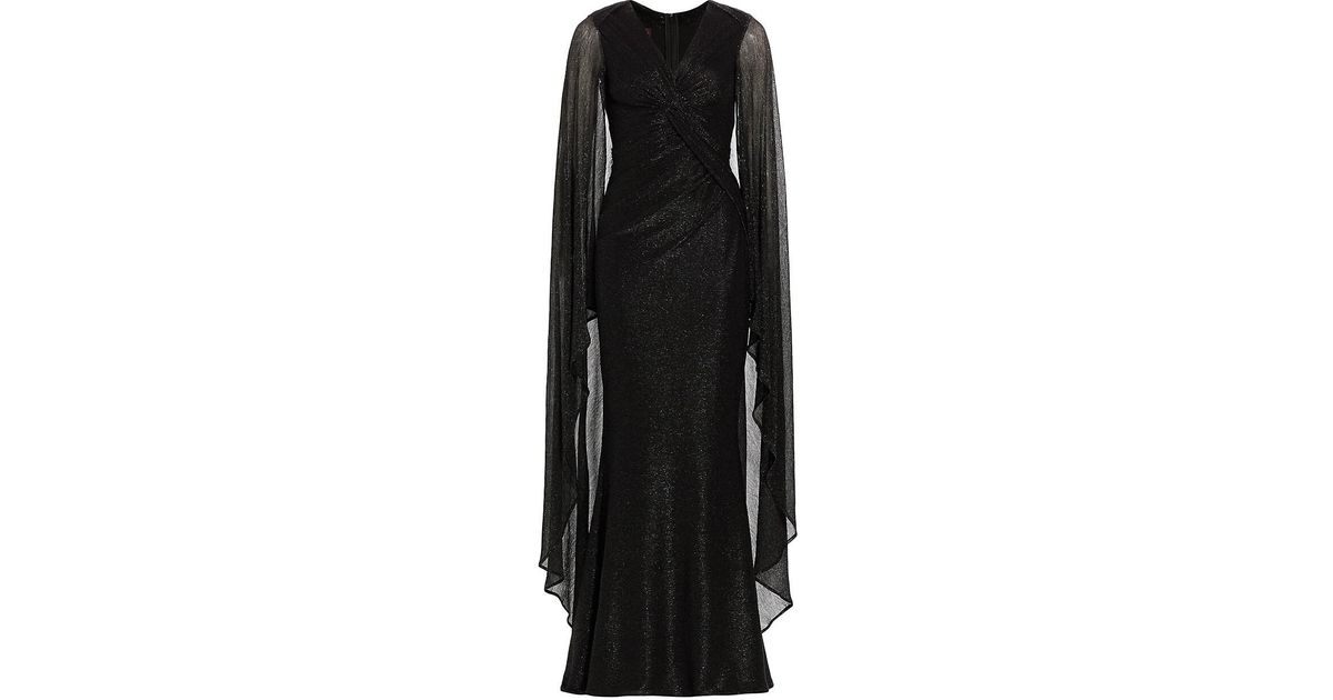 Talbot Runhof Metallic Cape-back Gown in Black | Lyst