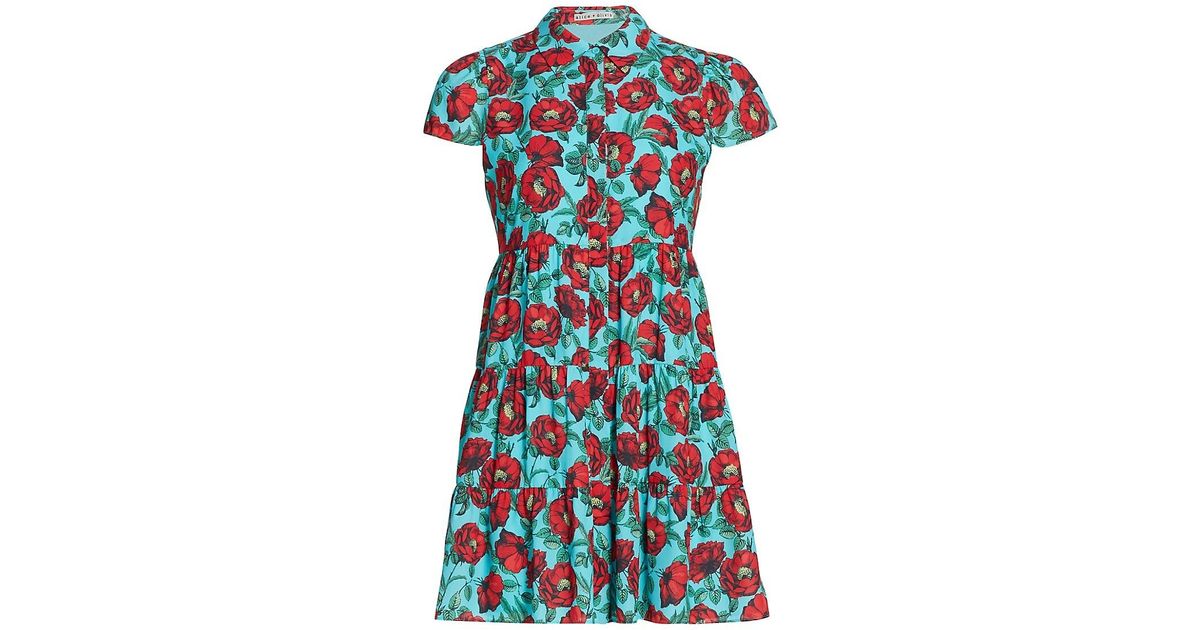 Alice + Olivia Meeko Tiered Floral Shirtdress in Blue Lyst