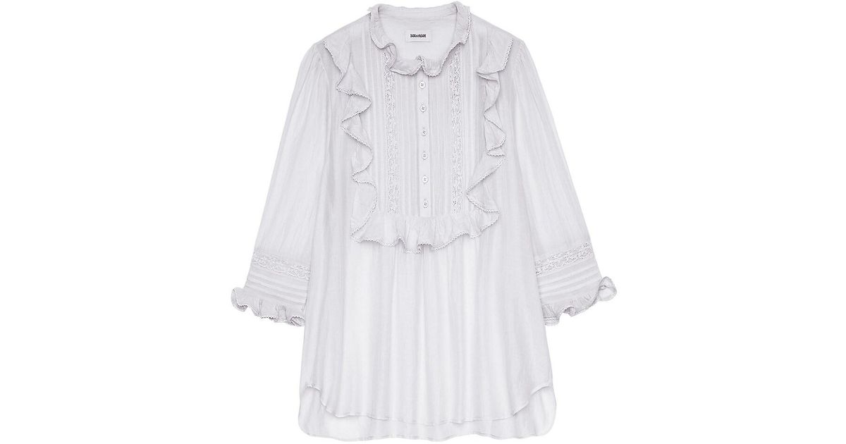 Zadig & Voltaire Tix Lace Ruffle Blouse in White Lyst