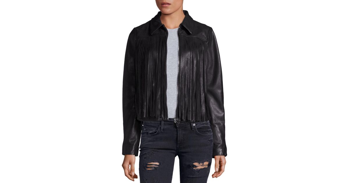 True Religion Black Leather Fringe Moto Jacket