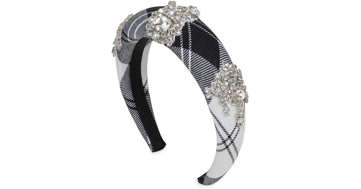Jennifer Behr Evelina Tartan Crystalembellished Headband in Gray Lyst