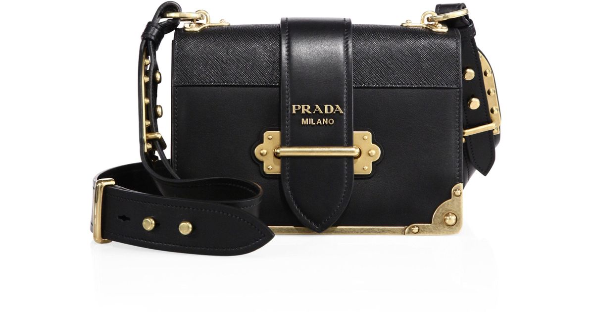 Lyst Prada Cahier Notebook Leather Shoulder Bag In Black