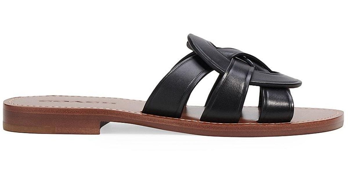 COACH Issa Leather Slides in Black | Lyst