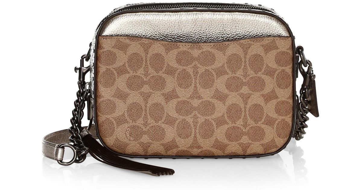 coach metallic blue camera bag