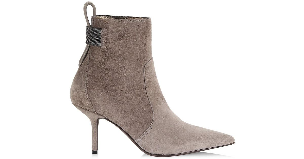 Brunello Cucinelli Suede Monili-embellished Ankle Boots in Taupe (Brown ...