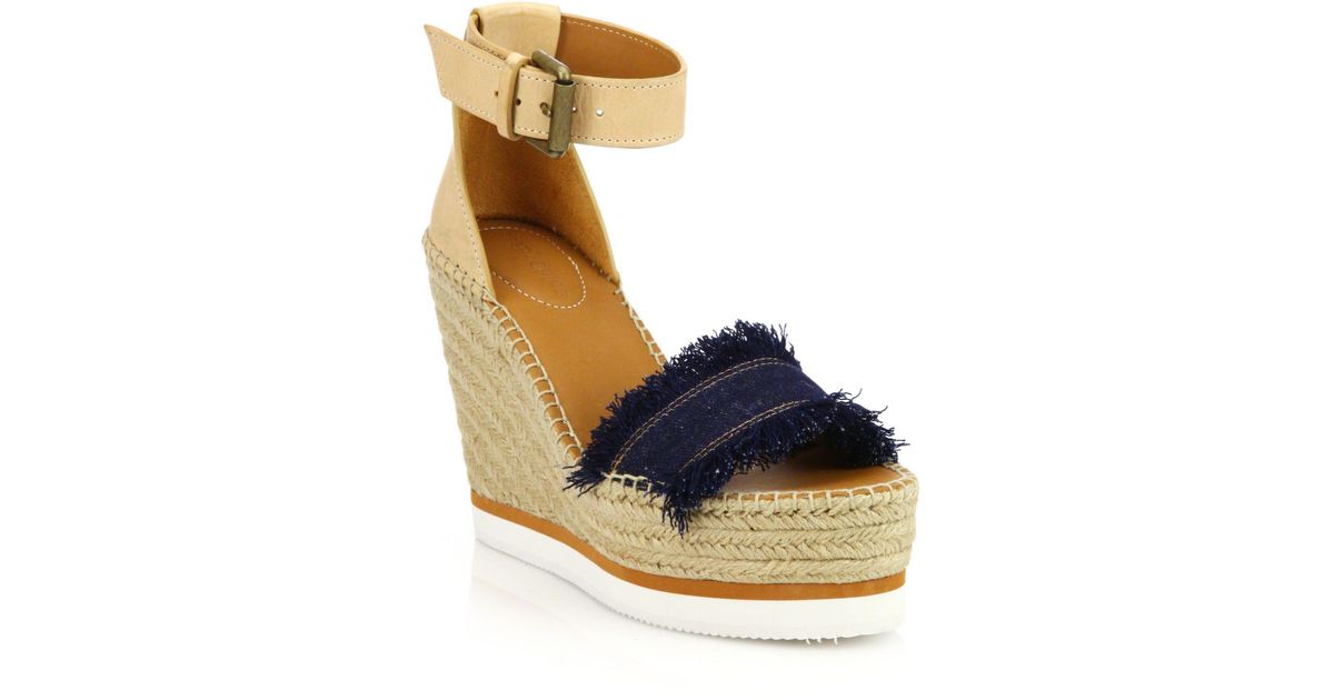 glyn leather & canvas platform espadrille wedge sandals