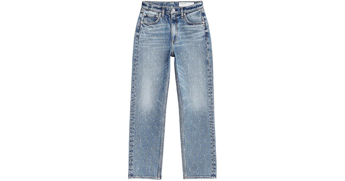 Rag & Bone Harlow Rhinestone High-rise Straight-leg Jeans in Blue | Lyst