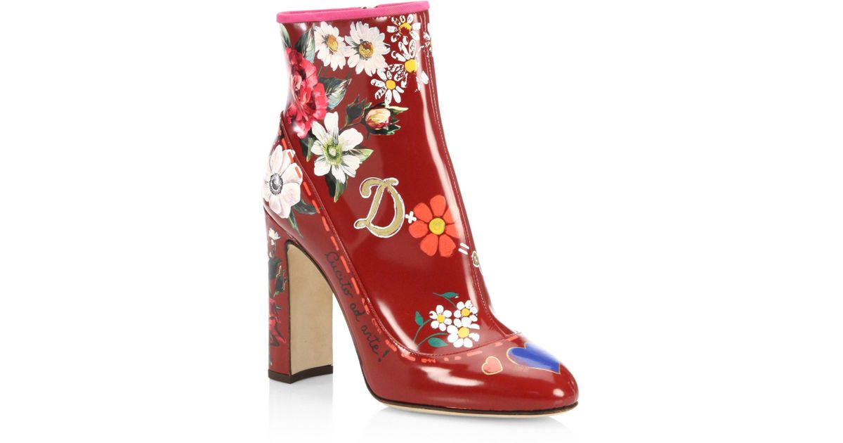 red floral boots