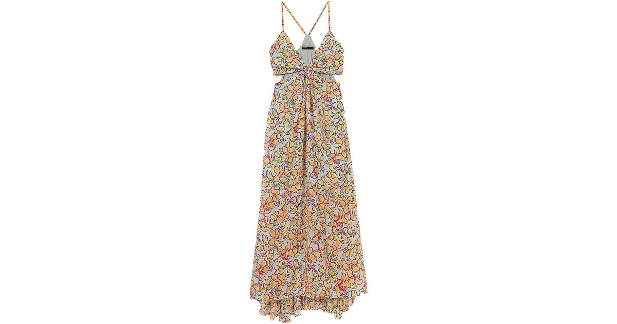 Maje Long Floral Dress With Cut-outs in Natural | Lyst