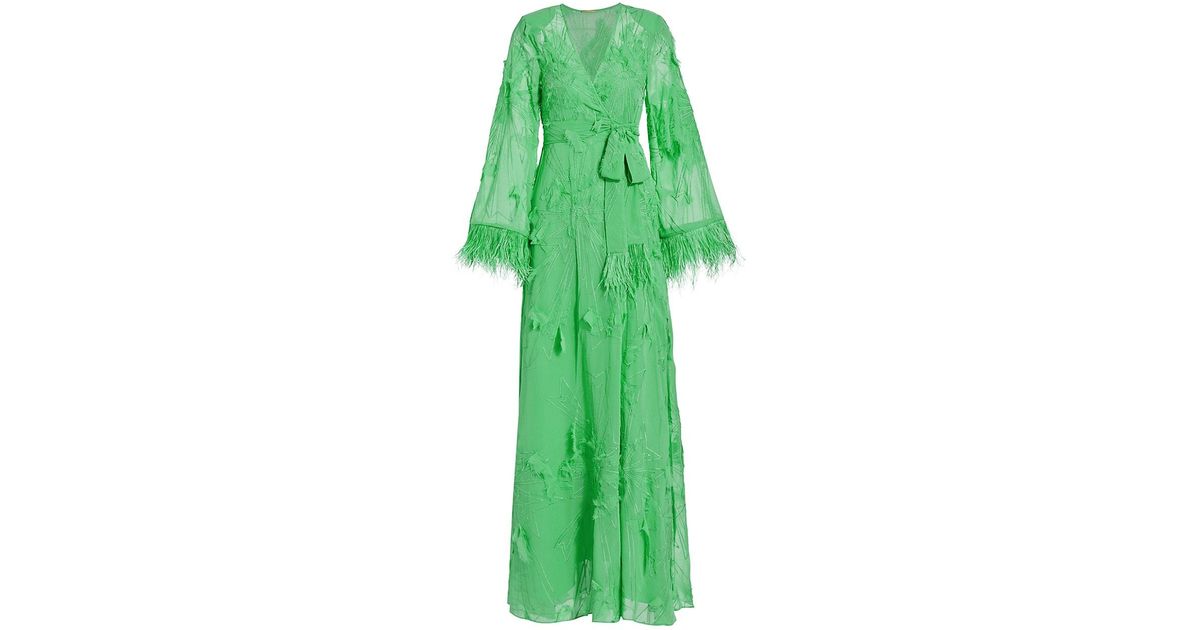 Alexis Synthetic Kalin Feather-trim Wrap Maxi Dress in Emerald (Green ...