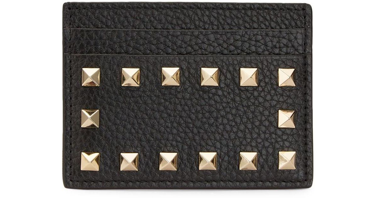 Valentino Rockstud Leather Card Holder in Black - Save 19% - Lyst