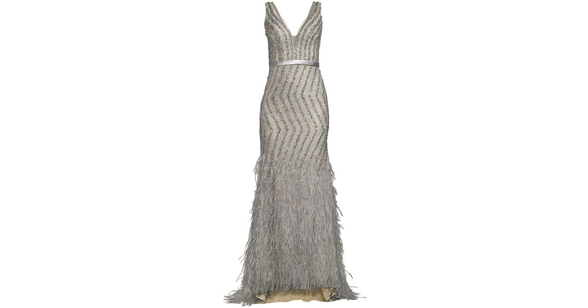 basix feather embellished gown