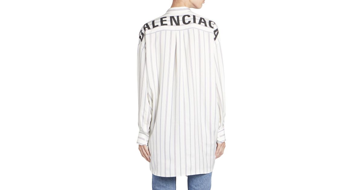 Balenciaga Striped Logo Button-down Shirt in White | Lyst