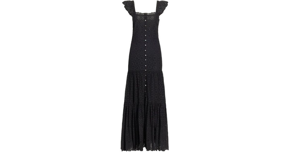 Veronica Beard Aislin Eyelet Tiered Maxi Dress in Black | Lyst
