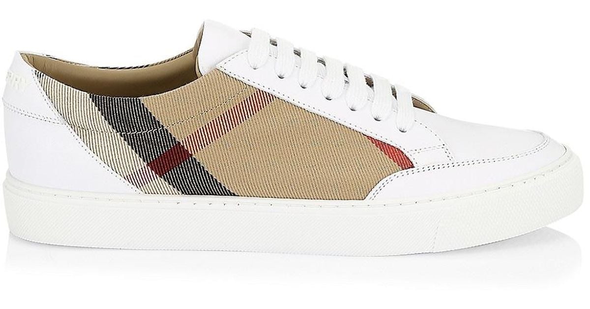 Burberry Leather Salmond Vintage Check Sneakers in White | Lyst