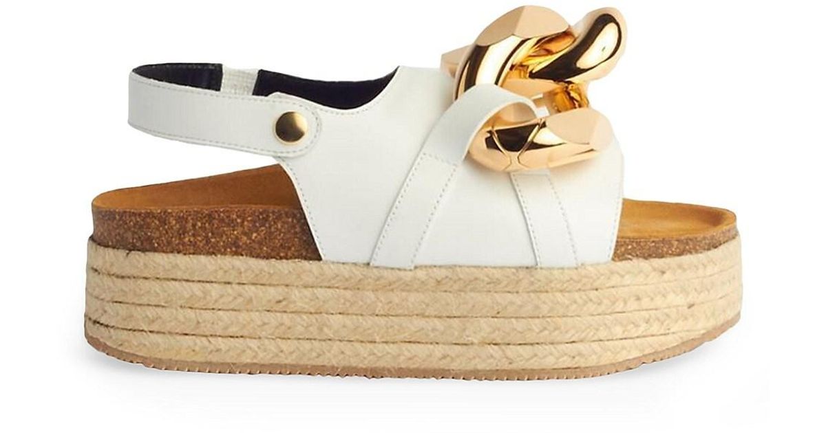 JW Anderson Leather Chain Espadrille Platform Sandals in White - Lyst