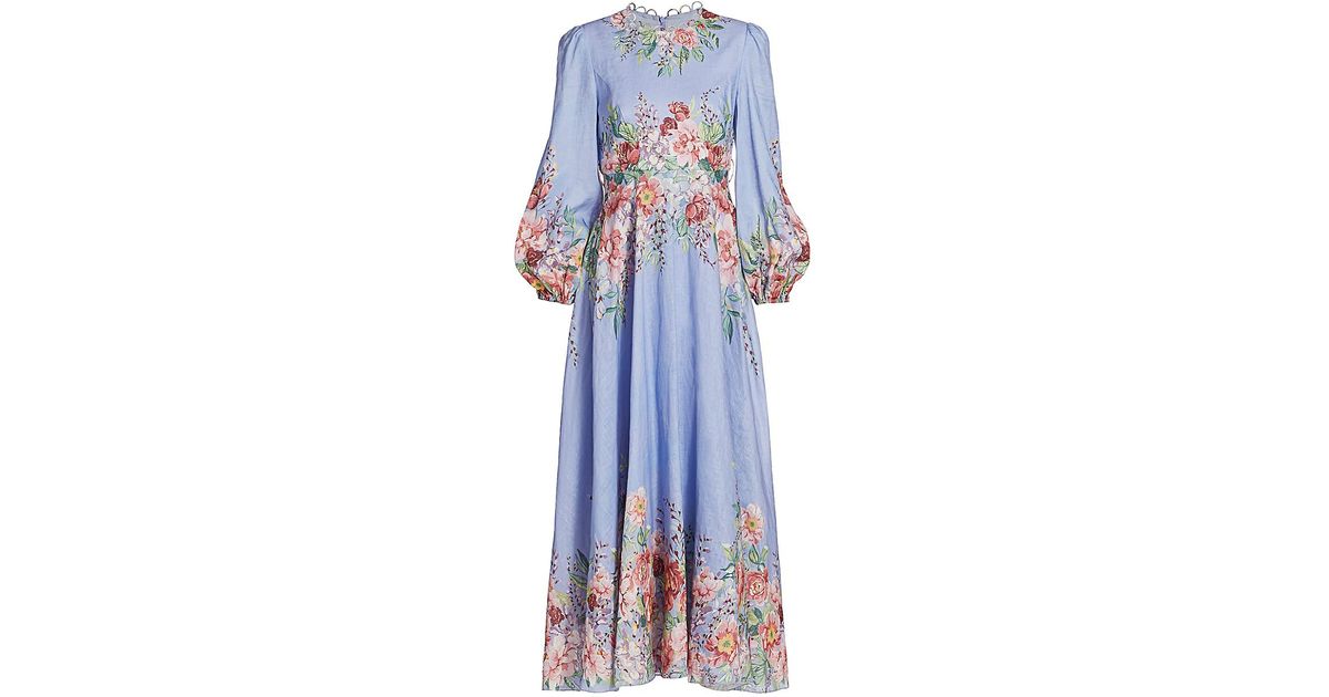 Zimmermann Floralprint Linen Maxi Dress in Blue Lyst