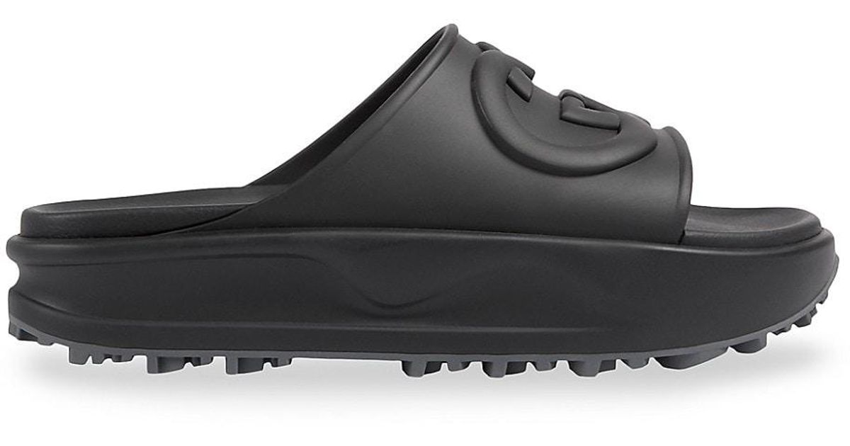 Gucci Rubber Miami Logo Pool Slides in Black for Men Lyst