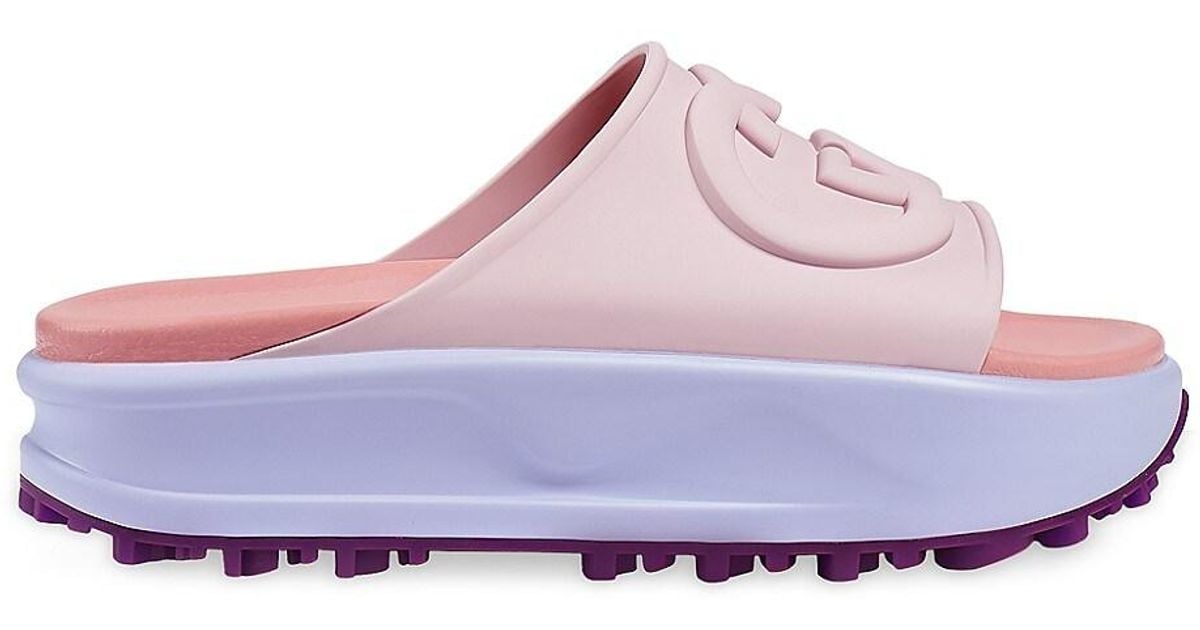 Gucci Rubber Miami Embossed Platform Slides in Pink Lyst