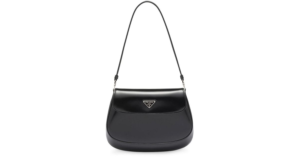 Prada Cleo Brushed Leather Shoulder Bag With Flap in Black Lyst