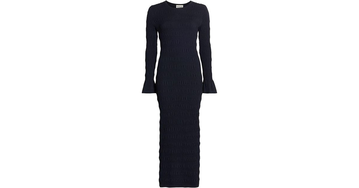 TOVE Synthetic Giselle Ribbed & Ruched Maxi Dress in Navy (Blue) | Lyst