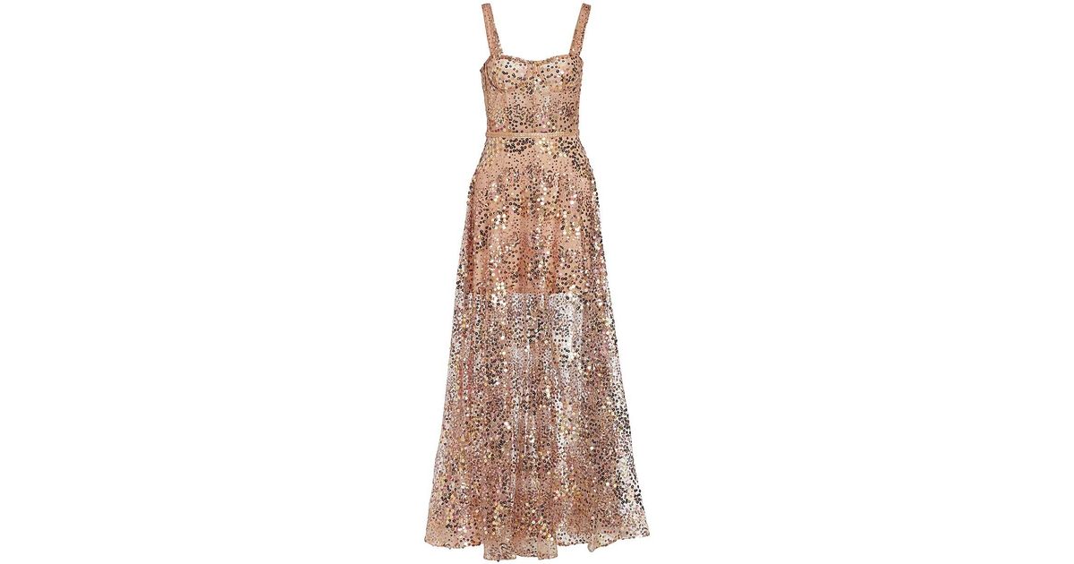 Bronx and Banco Midnight Gold Sequined Gown in Natural | Lyst