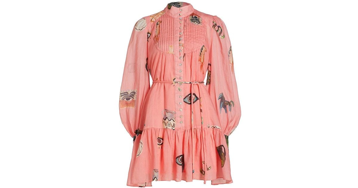 ALÃMAIS Cleo Smock Minidress in Pink | Lyst