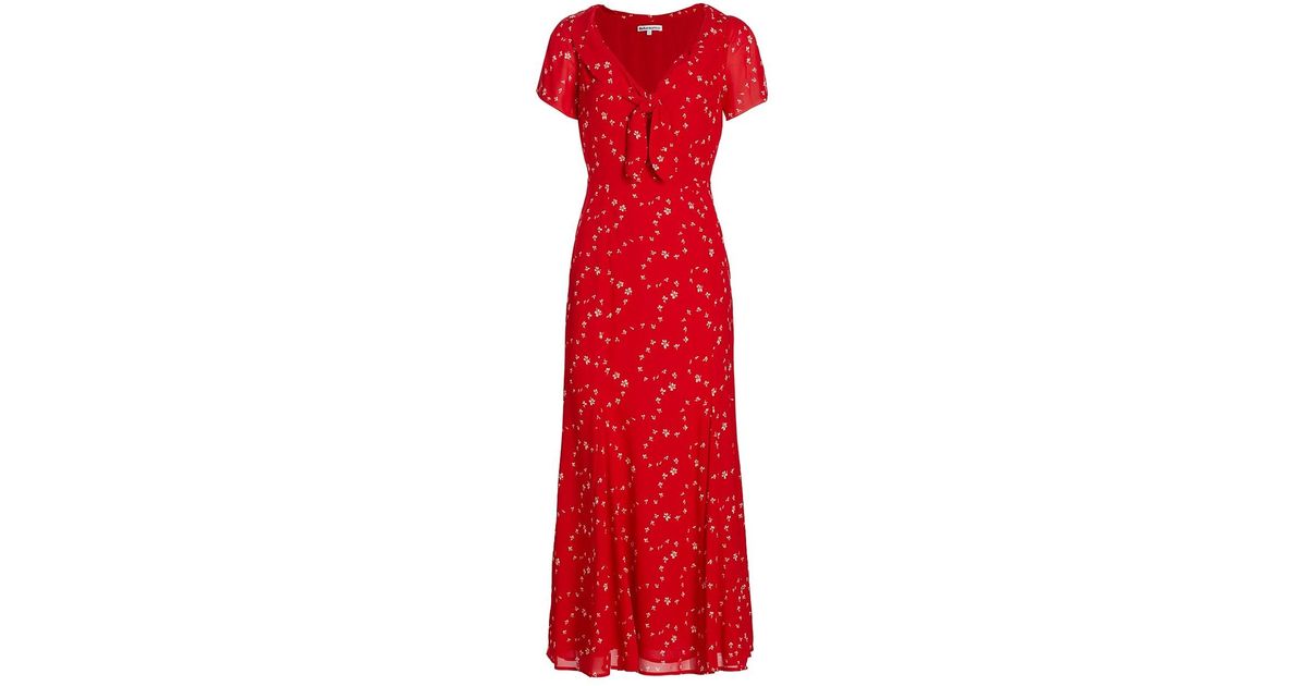Reformation Talleen Floral Tie-neck Midi-dress in Red | Lyst