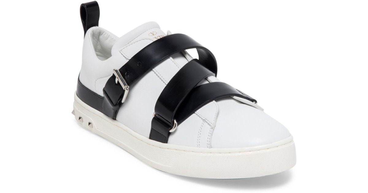 Valentino V-punk Leather Sneakers in White Black (Black) for Men - Lyst