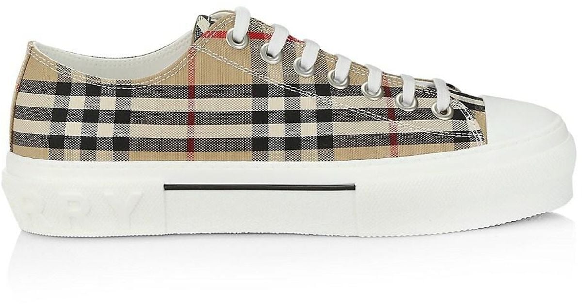 Burberry Cotton Jack Checkered Tennis Sneakers in Natural for Men | Lyst