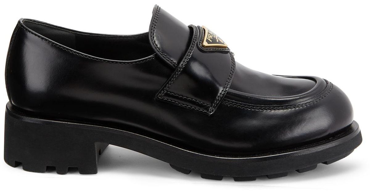 Prada Leather Lug-sole Loafers in Nero (Black) - Lyst