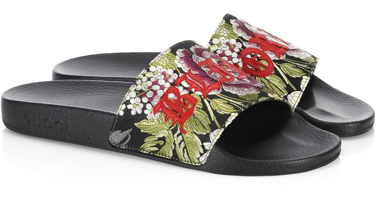 black floral gucci slides