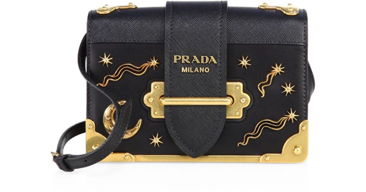 Prada Black Saffiano Leather Astrology Celestial Cahier Crossbody