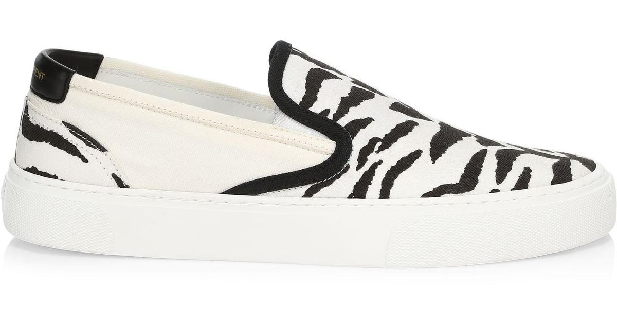 Saint Laurent Venice Zebra-stripe Canvas Slip-on Sneakers for Men - Lyst